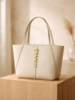 Just Cavalli Cream Tote with Gold Accents